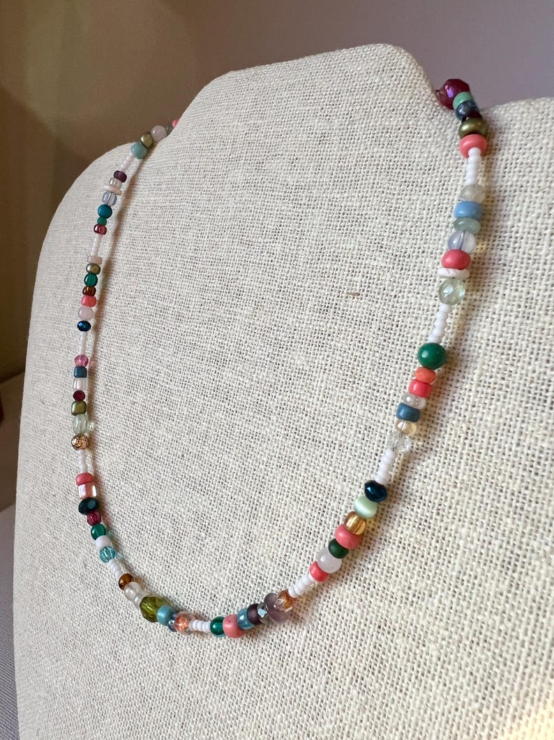 Multi Color Beaded Necklace, Sterling Silver Magnetic Clasp, Eclectic ...