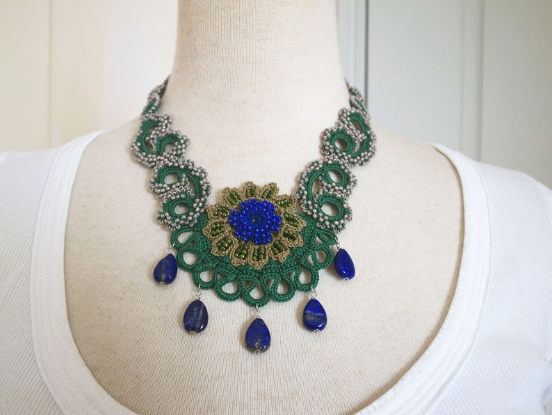 Irish Crochet Lace Jewelry Archaic Beauty 2-b Fiber Art Necklace, Bib Necklace, Statement Necklace,Crochet Necklace image 2