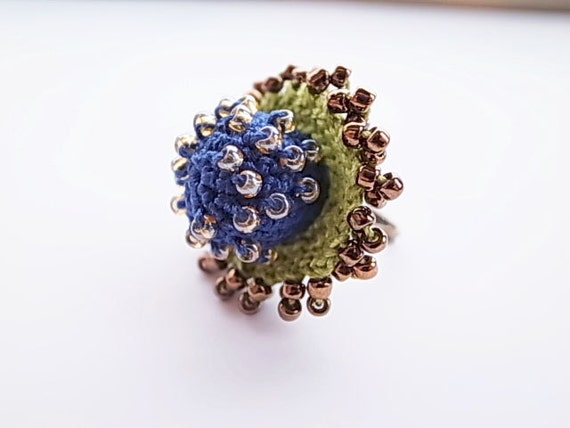 Crochet Lace Jewelry lace Fantasia I-a Fiber Jewelry, Statement Ring,  Crochet Ring 