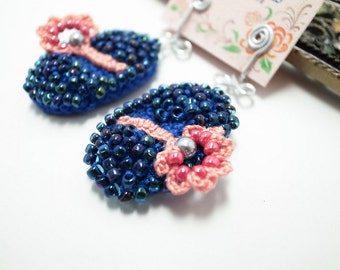 Crochet Lace Jewelry (Sakura) Fiber Jewelry, Crochet Earrings, Clip Earrings