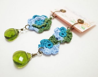 Irish Corchet Lace Jewelry (Flowers II-b) Crochet Earrings, Fiber Jewelry, Clip Earrings