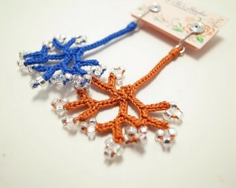Crochet Lace Jewelry (Bough I-b) Fiber Jewelry, Clip Earrings, Crochet Earrings