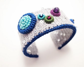 Crochet Lace Jewelry (Stars 1) Crochet Bangle Cuff Bangle Statement Bracelet