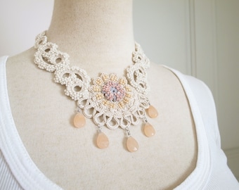 Irish Crochet Lace Jewelry (Archaic Beauty 2-c) Fiber Art Necklace, Bib Necklace, Statement Necklace,Crochet Necklace