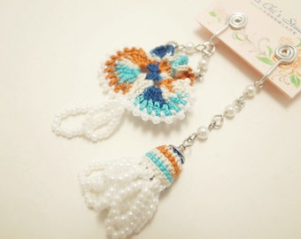 Crochet Lace Jewelry (Boho Chic I-c) Fiber Jewelry, Clip Earrings, Crochet Earrings