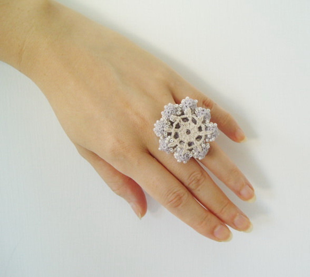 Crochet Lace Jewelry(Bow) Fiber Jewelry, Crochet Ring, Statement Ring