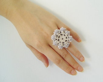 Crochet Lace Jewelry (Grace) Statement Ring, Fiber Jewelry, Crochet Ring