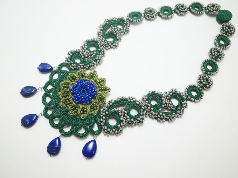 Irish Crochet Lace Jewelry Archaic Beauty 2-b Fiber Art Necklace, Bib Necklace, Statement Necklace,Crochet Necklace image 5