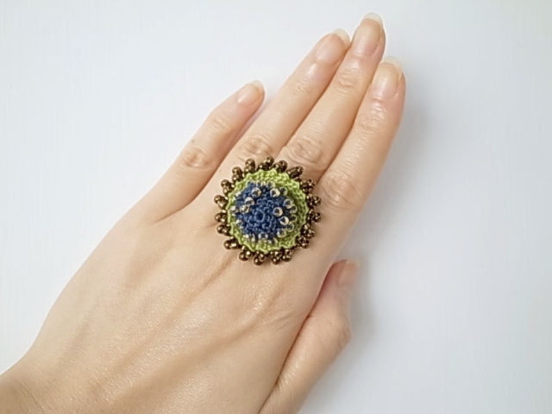 Crochet Jewelry Style III Fiber Jewelry, Statement Ring, Crochet Ring image 5