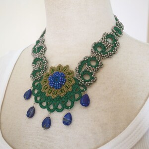Irish Crochet Lace Jewelry Archaic Beauty 2-b Fiber Art Necklace, Bib Necklace, Statement Necklace,Crochet Necklace image 1