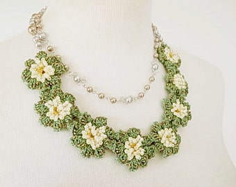 Lace Jewelry (Spring Spring) Fiber Art Necklace, Statement Necklace, Crochet Necklace, Double Necklace