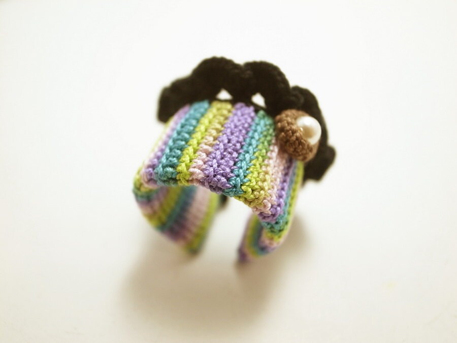 Crochet Lace Jewelry(Bow) Fiber Jewelry, Crochet Ring, Statement Ring