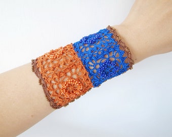 Crochet Lace Jewelry (Lace Fantasia III-a) Fiber Jewelry, Wide Bracelet, Crochet Bracelet