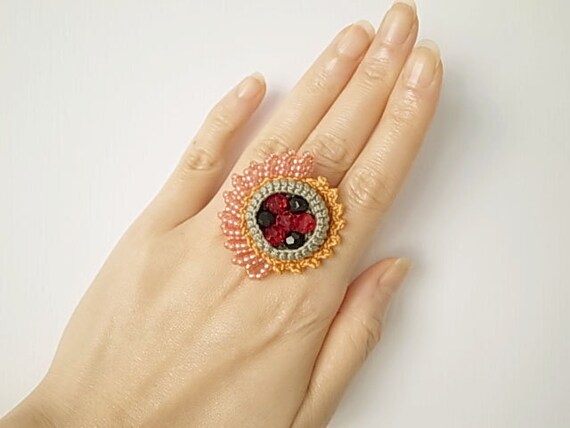 Crochet Jewelry (Style 4)Statement Ring, Fiber Jewelry, Crochet Ring
