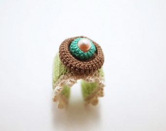 Crochet Lace Jewelry lace Fantasia I-a Fiber Jewelry, Statement Ring,  Crochet Ring 