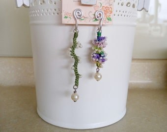 Crochet Lace Jewelry (Style 11-c) Fiber Jewelry, Crochet Earrings, Clip Earrings