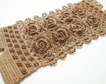 Irish Crochet Lace Jewelry (Irish Love 4-b) Fiber Art Jewelry, Wide Bracelet, Crochet Bracelet