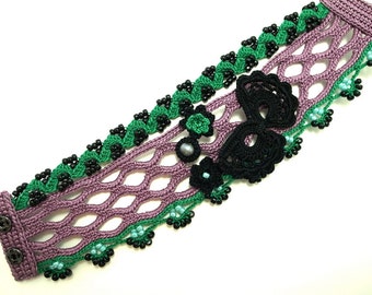 Irish Crochet Lace Jewelry (Butterfly 2-b) Crochet Bracelet, Fiber Jewelry, Wide Bracelet