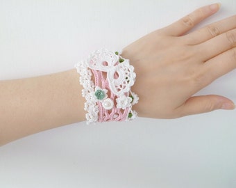 Irish Crochet Lace Jewelry (Butterfly 2-a) Crochet Bracelet, Fiber Jewelry,Wide Bracelet