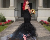 Black Ombre Wedding Dress, Black Bridal Gown, Gothic Wedding Dress, Alternative Wedding Dress with Tulle Mermaid Style Custom Made