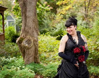 Black Wedding Dress in Taffeta with Halter Neckline Custom Handmade Gothic Bridal Gown