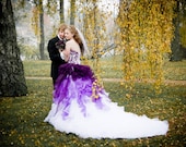 Dip Dye Purple and White Ombre Wedding Dress Strapless with Lace and Organza by award winning Bridal Salon