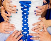 Sensational Blue and White Custom Designed Wedding Dress, Blue Bridal Gown
