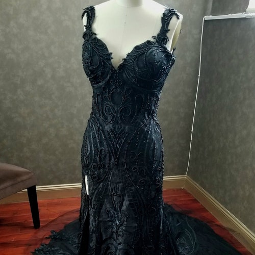 Sensational Black Wedding Dress With Intricate Hand Sewn - Etsy