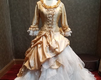 Marie Antoinette Bridal Gown, Gold Wedding Dress, Steampunk, Victorian