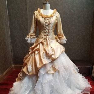 Marie Antoinette Bridal Gown, Gold Wedding Dress, Steampunk, Victorian