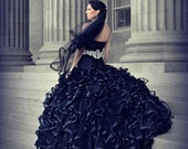 Black Wedding Dress with Gorgeous Ruffles Gothic Bridal Gown Custom Made to your Measurements