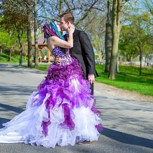 White and purple ombre wedding dress deals