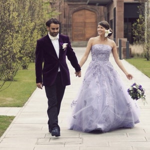 Lilac Wedding Dress Strapless with Lace A-line Colorful Lavender Bridal Gown Handmade to your Measurements Floor Length image 2
