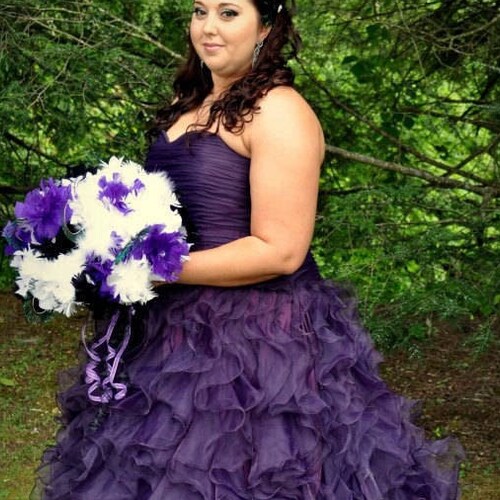white and purple wedding dress plus size