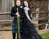 Black Wedding Dress Strapless with Ruching Barn Wedding Gothic Wedding Dress
