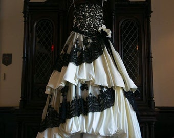 Gothic Wedding Dress Pale Yellow and Black French lace by Award Winning Bridal Salon