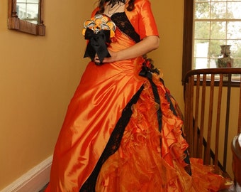 Halloween Orange and Black Wedding Dress Bridal Gown by Award Winning Bridal Salon