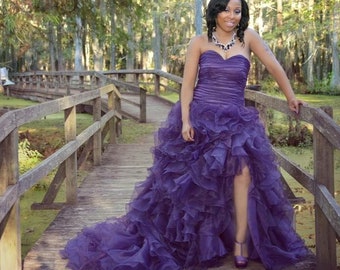 Purple Wedding Dress with Sexy Slit Sweetheart Neckline by Award Winning Wedding Dress Fantasy