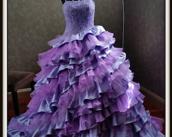 Orchid and Lilac Purple Wedding Dress with Straps, Purple Ballgown, Purple Bridal Gown, Alternative Wedding Dress, Unique Wedding Dress