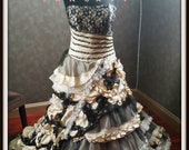 Steampunk Black and Champagne Wedding Dress, Vintage Gothic Wedding Dress, Vintage Wedding Dress, Champagne Wedding Dress