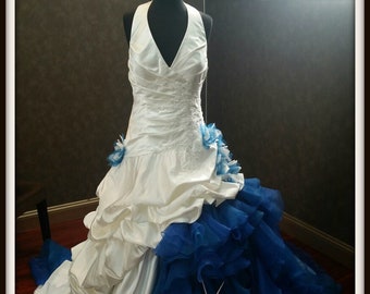 Blue and White Wedding Dress, Blue and White Bridal Gown, Blue and White Wedding Gown