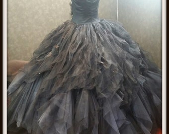 Distressed Tulle and Organza Black and Charcoal Ballgown - Black Wedding Dress by Award Winning Bridal Salon