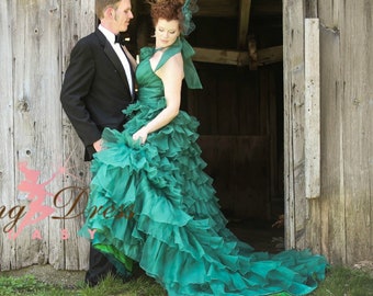 Green Wedding Dress, Ruffled Wedding Dress, Green Bridal Gown, Green Wedding Gown, Wedding Dress with Ruffles, Organza Wedding Dress