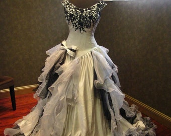 Silver and Black Wedding Dress, Gothic Wedding Dress, Victorian Wedding Dress, Unique Wedding Dress, Alternative Wedding Dress