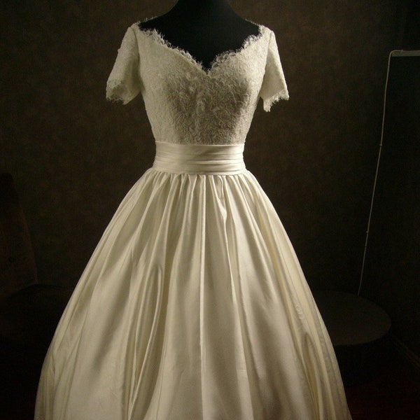 Custom Made Wedding Dress with Alencon French Lace Gathered Skirt Custom Made to your Measurements