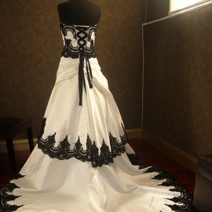 Stunning Gothic Black and White Wedding Dress converts to reception dress Custom Made to your Measurements by Award Winning Bridal Salon