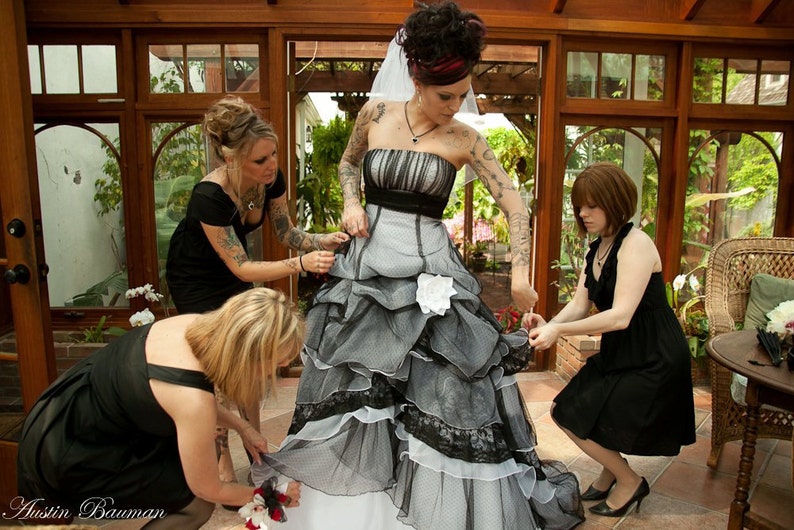 Black and White Gothic Wedding Dress Custom Made to your Measurements Missy Couture Bridal Gown image 3