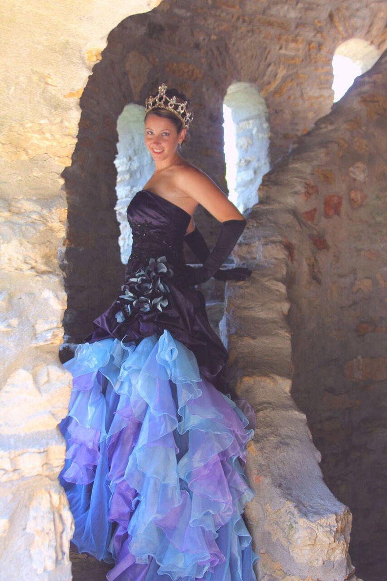 blue and purple wedding dress