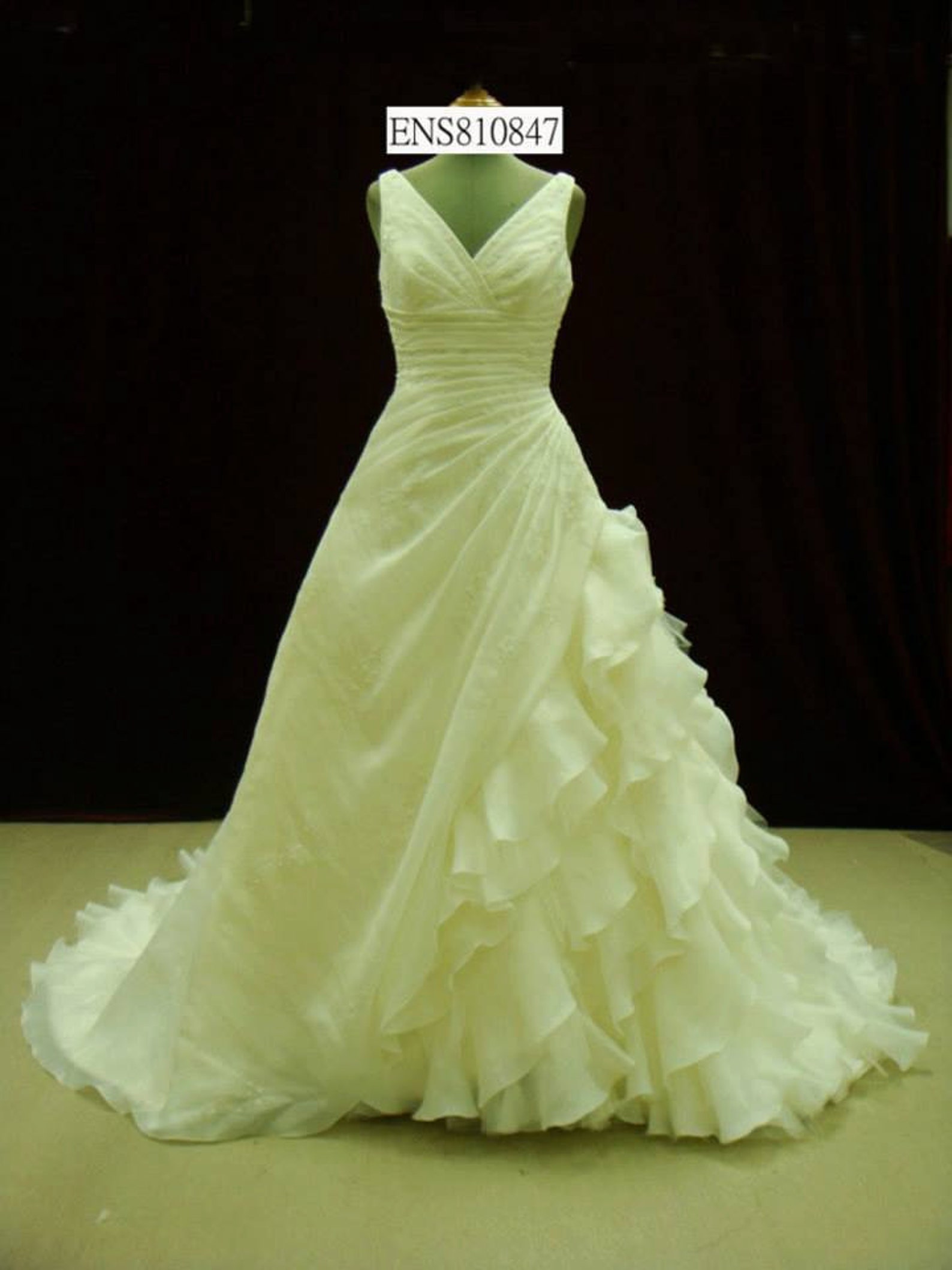 Organza Pleated Wedding Dress With Straps, Wedding Dress