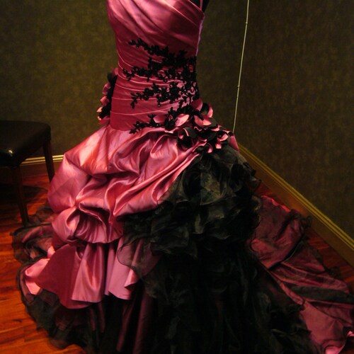 Pink and Black Wedding Dress Gothic Bridal Gown Custom Made to Etsy
